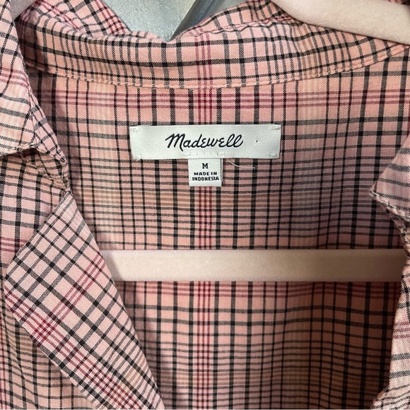 Madewell Plaid Button Back Shirt Pink Black Red Size M - Picture 4 of 7
